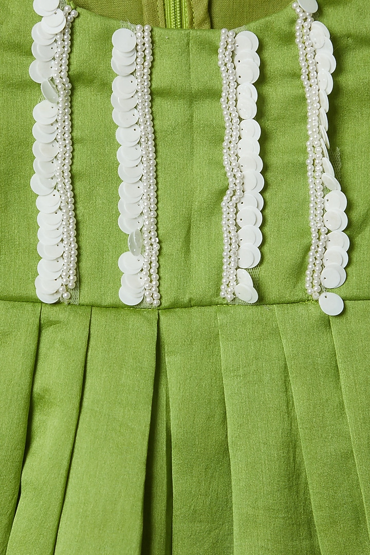 Green Chanderi Embellished Top Set For Girls by Inspired Needleworks at Pernia's Pop Up Shop