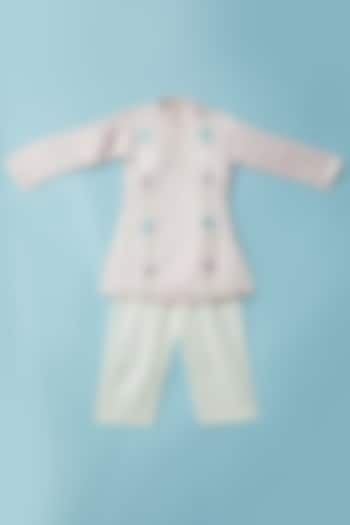 Blush Pink Embroidered Kurta Set For Boys by Inspired Needleworks