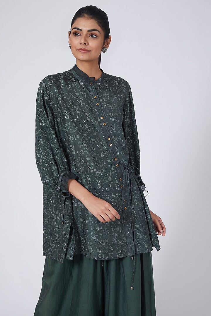 Olive Green Printed Top by Integument at Pernia's Pop Up Shop