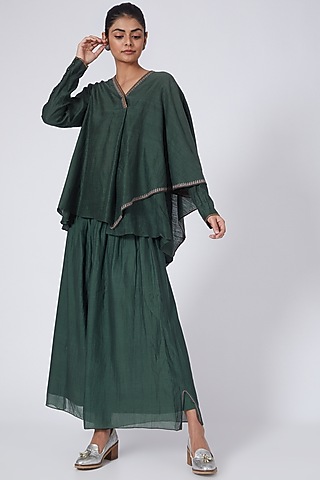 Olive Green Embroidered Pants by Integument