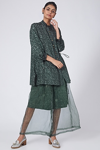 Olive Green Printed Pants by Integument