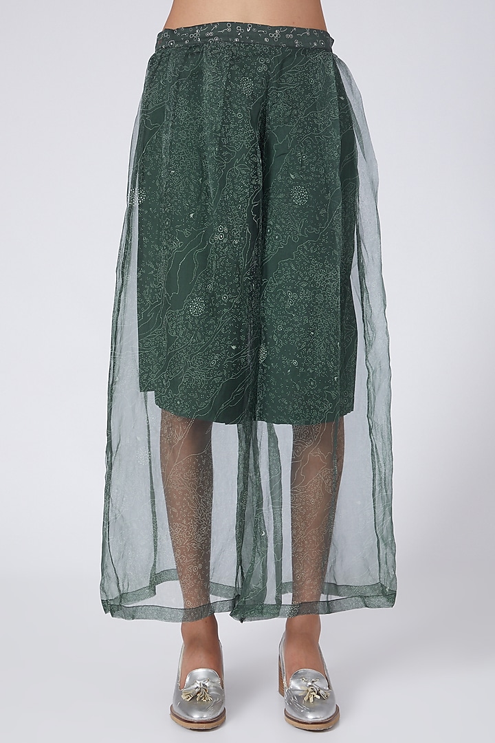 Olive Green Printed Pants by Integument at Pernia's Pop Up Shop