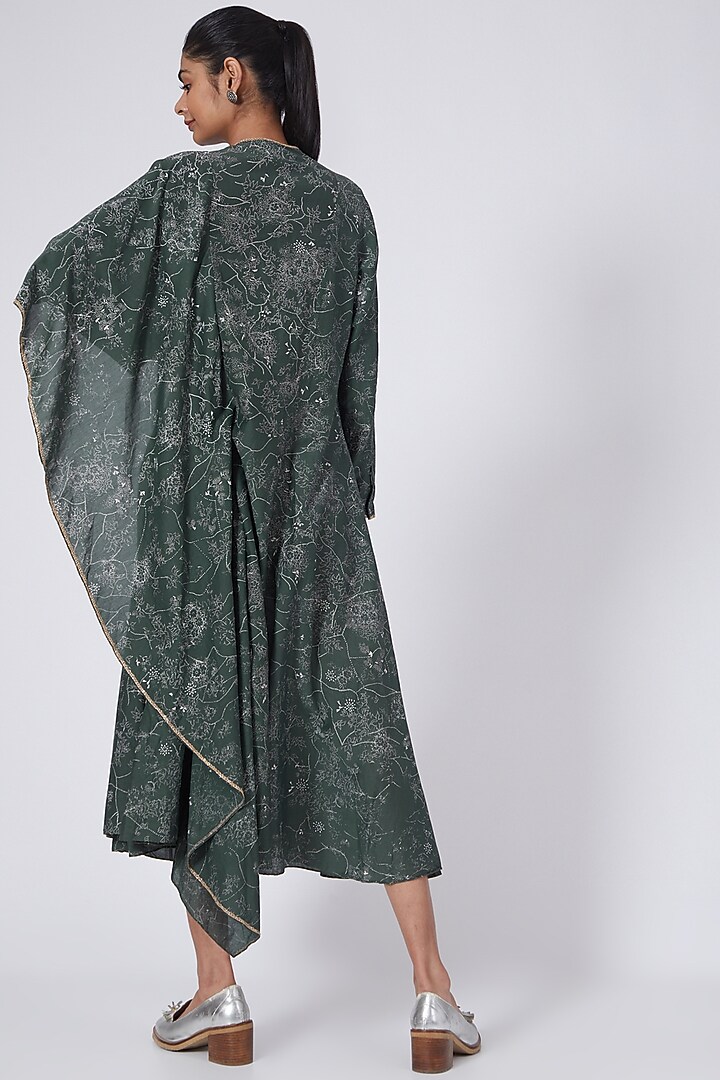Emerald Green Printed Asymmetrical Draped Vacation Dress by Integument at Pernia's Pop Up Shop