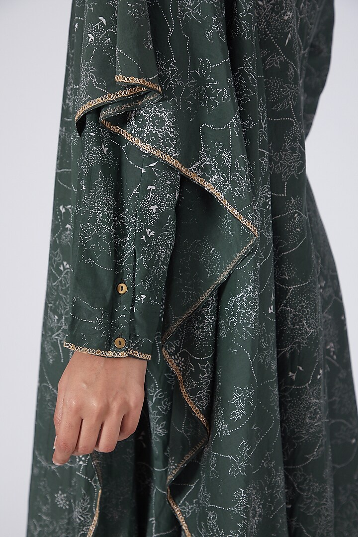 Emerald Green Printed Asymmetrical Draped Vacation Dress by Integument at Pernia's Pop Up Shop