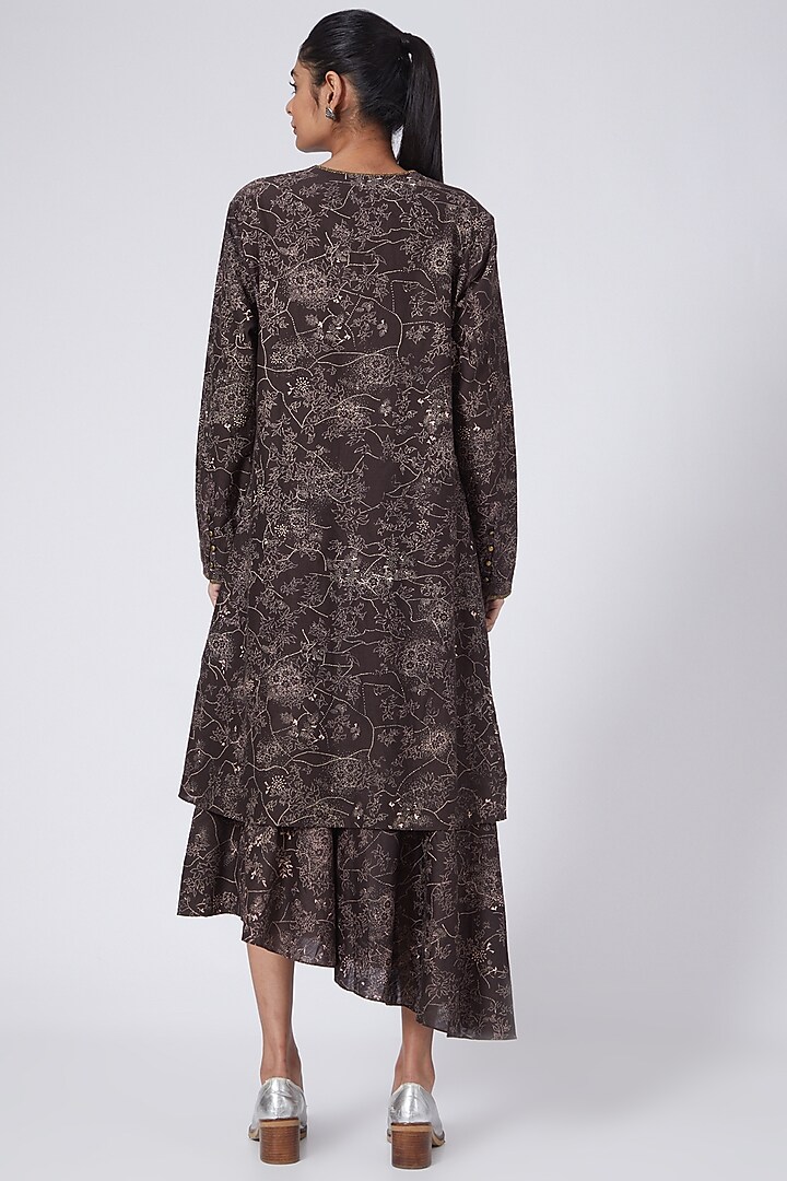 Maroonish Brown Printed Layered Vacation Dress by Integument at Pernia's Pop Up Shop