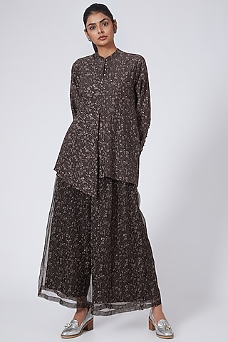Maroonish Brown Printed Top by Integument