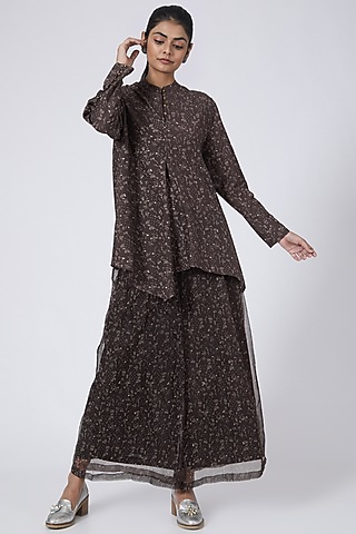 Maroonish Brown Printed Pants by Integument