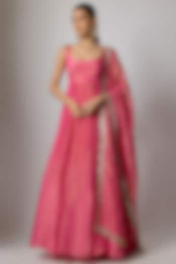 Soft Pink Tissue Silk Party Wear Anarkali Set by Indian Wardrobe at Pernia's Pop Up Shop