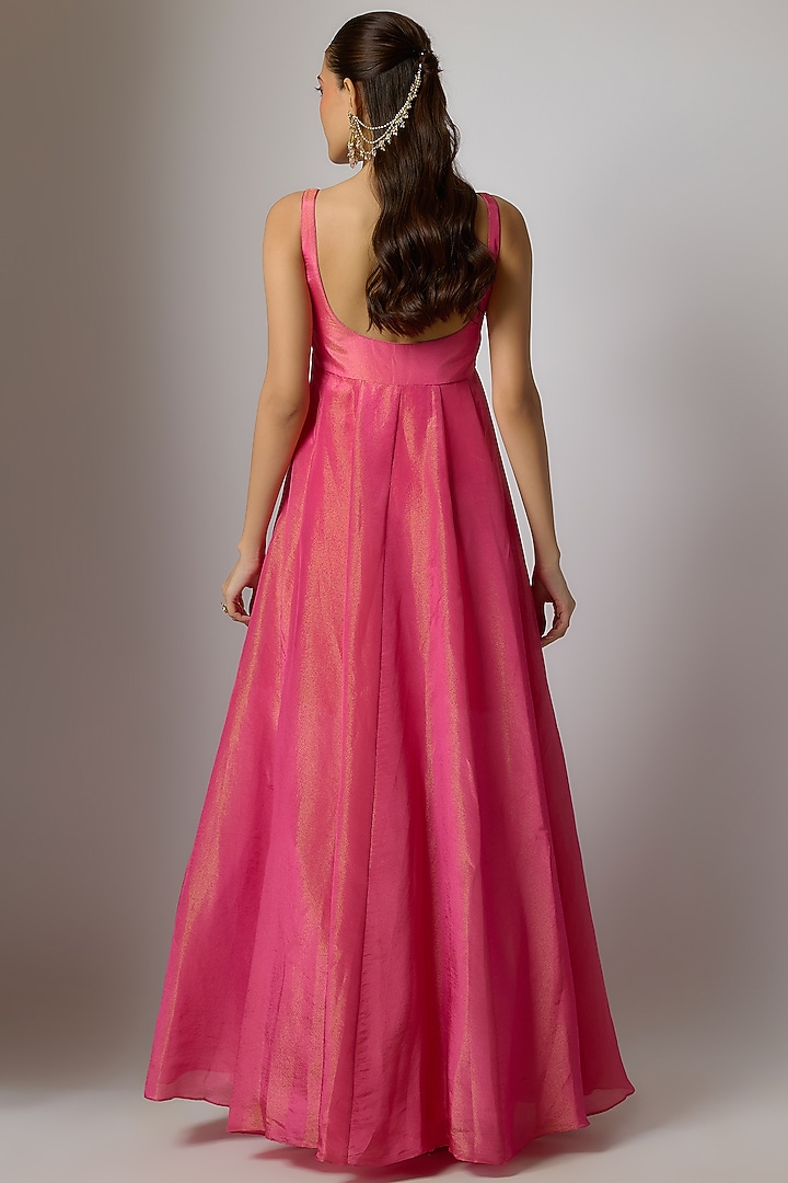 Soft Pink Tissue Silk Party Wear Anarkali Set by Indian Wardrobe at Pernia's Pop Up Shop
