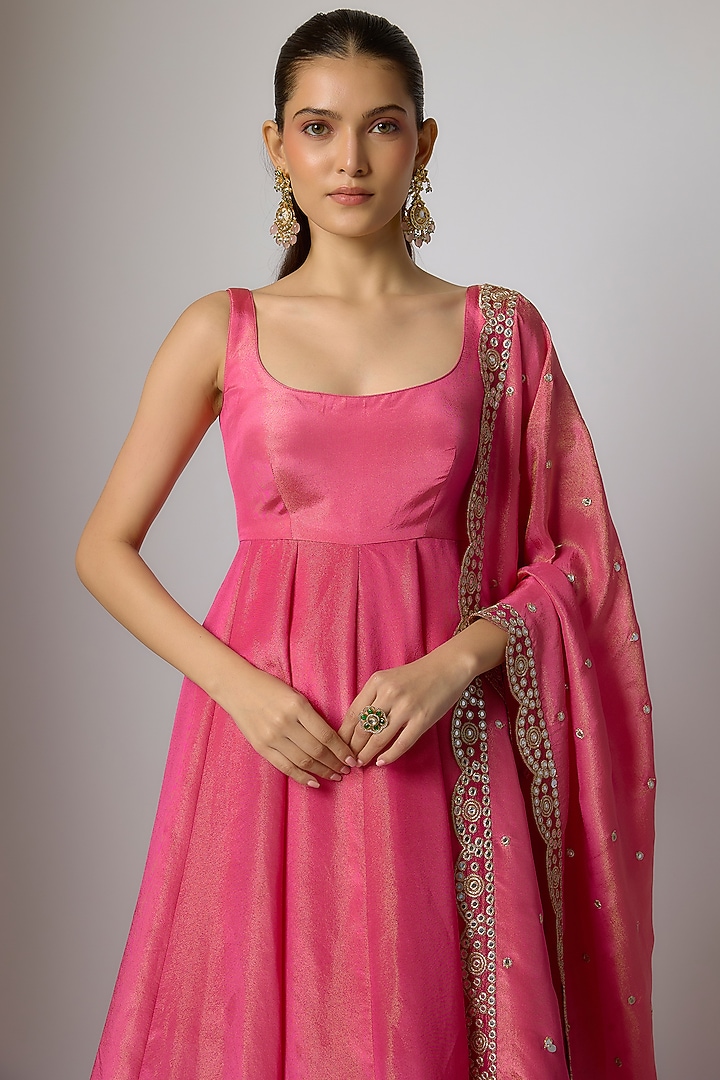 Soft Pink Tissue Silk Party Wear Anarkali Set by Indian Wardrobe at Pernia's Pop Up Shop