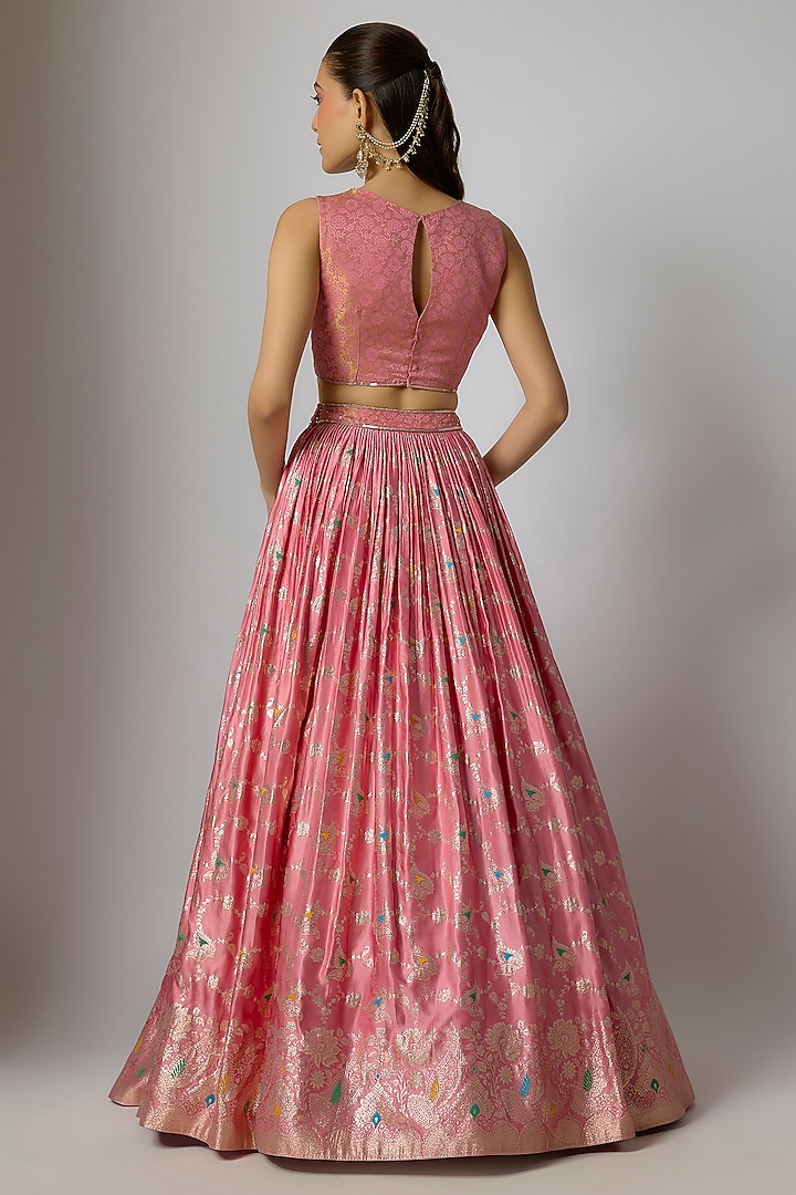 Blush Pink Woven Brocade Lehenga Set by Indian Wardrobe at Pernia's Pop Up Shop