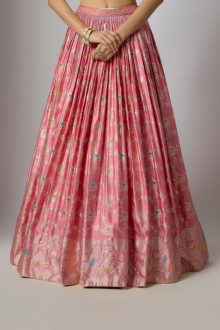 Blush Pink Woven Brocade Lehenga Set by Indian Wardrobe at Pernia's Pop Up Shop