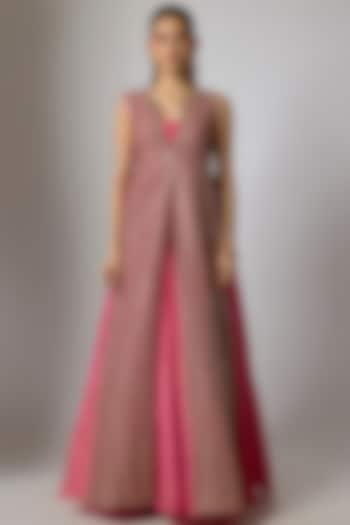 Pink & Magenta Tissue Silk Party Wear Anarkali With Embroidered Jacket by Indian Wardrobe at Pernia's Pop Up Shop