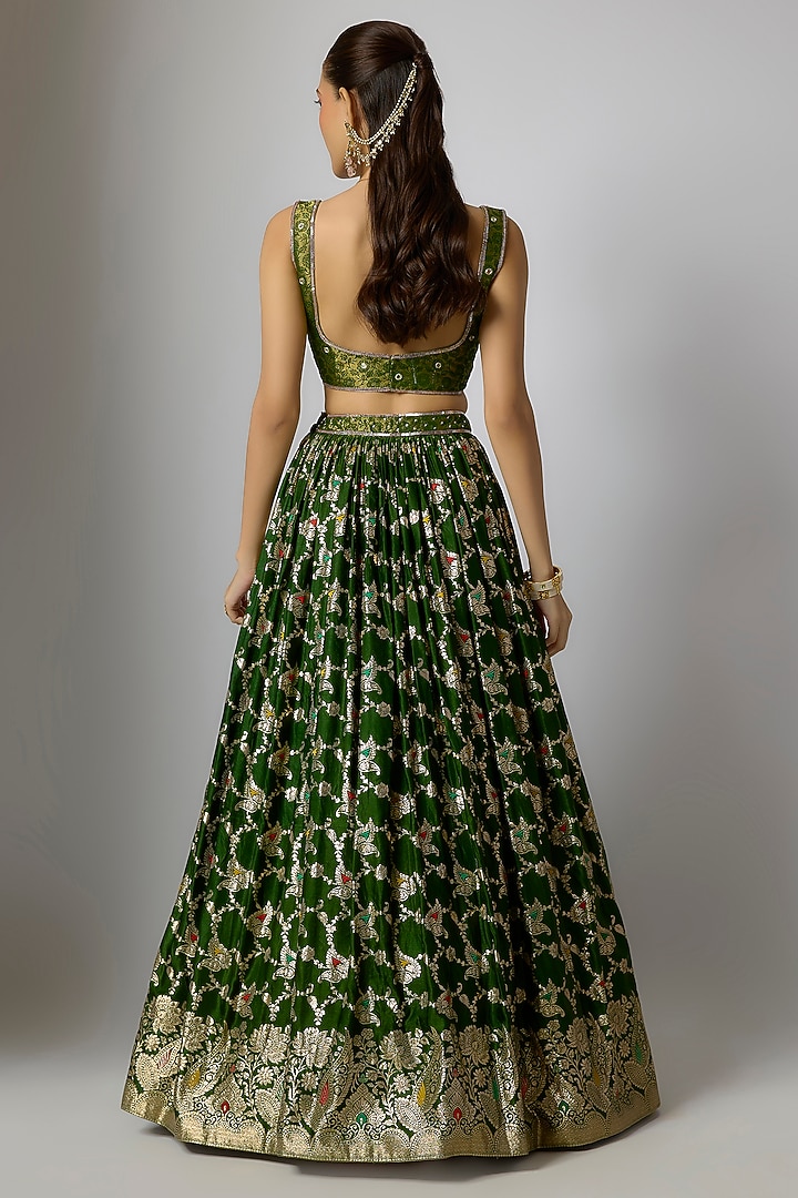 Emerald Green Woven Brocade Lehenga Set by Indian Wardrobe at Pernia's Pop Up Shop