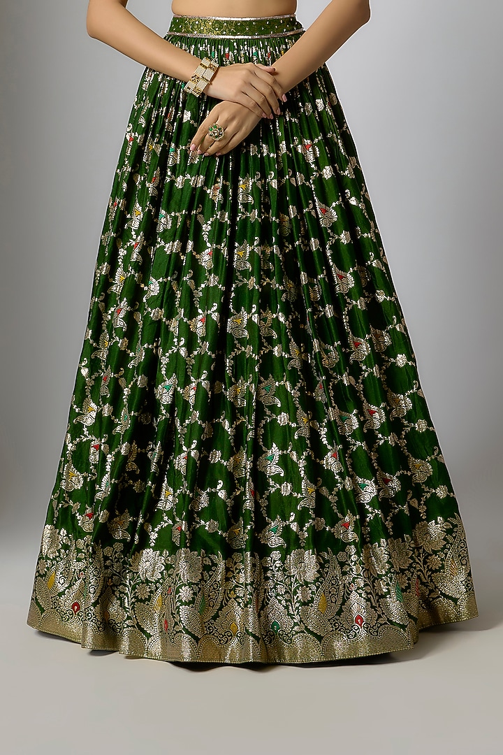 Emerald Green Woven Brocade Lehenga Set by Indian Wardrobe at Pernia's Pop Up Shop