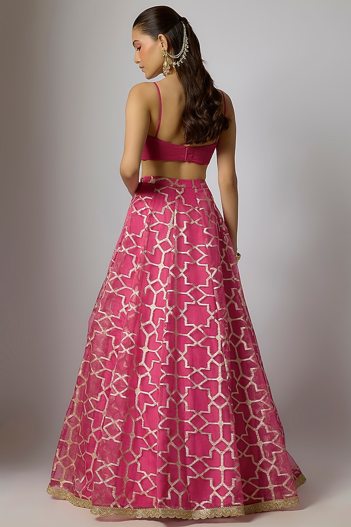 Magenta Organza Zari Weave Embroidered Lehenga Set by Indian Wardrobe at Pernia's Pop Up Shop