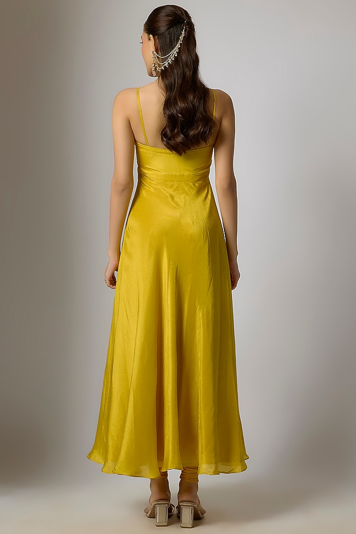 Lime Yellow Tissue Silk Party Wear Anarkali Set by Indian Wardrobe at Pernia's Pop Up Shop