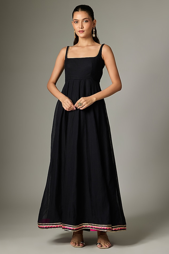 Black Kota Doria Gota Patti Embroidered Anarkali Set by Indian Wardrobe at Pernia's Pop Up Shop