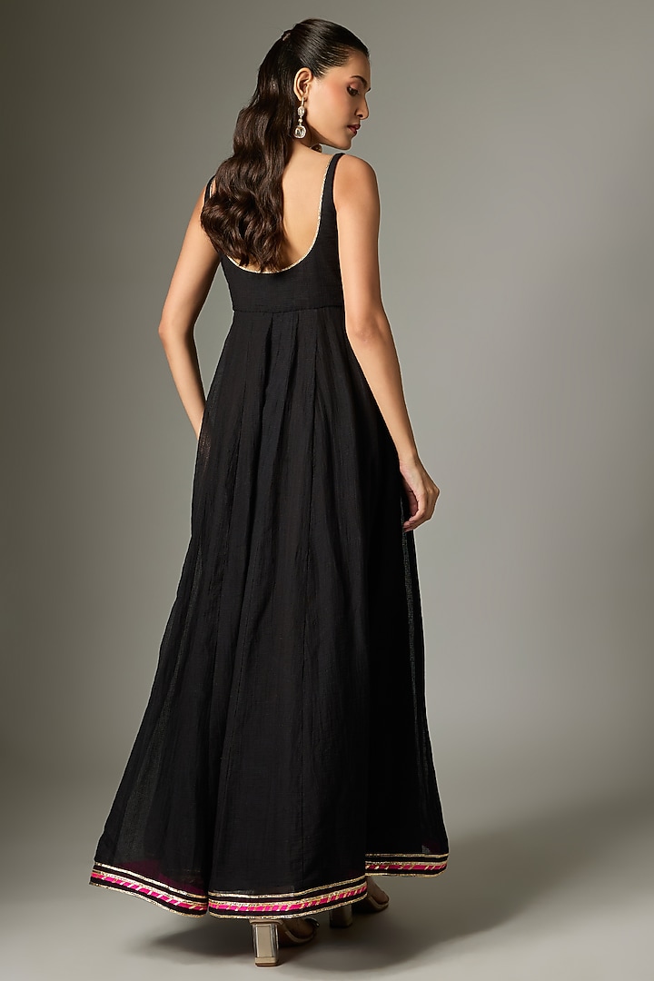 Black Kota Doria Gota Patti Embroidered Anarkali Set by Indian Wardrobe at Pernia's Pop Up Shop