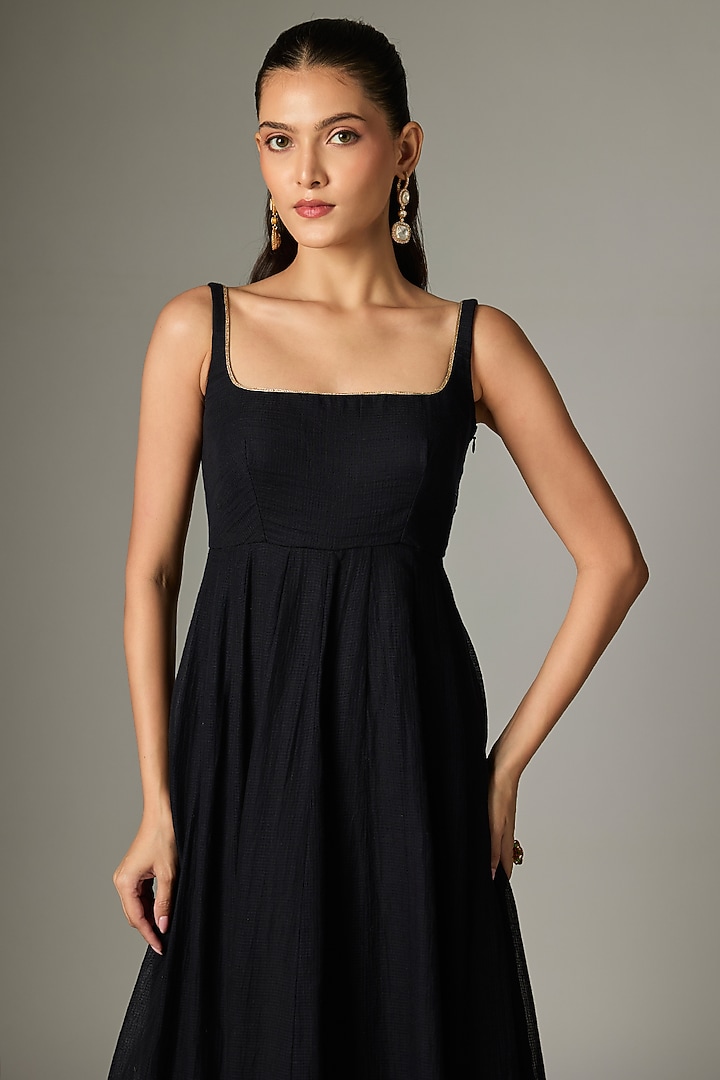 Black Kota Doria Gota Patti Embroidered Anarkali Set by Indian Wardrobe at Pernia's Pop Up Shop