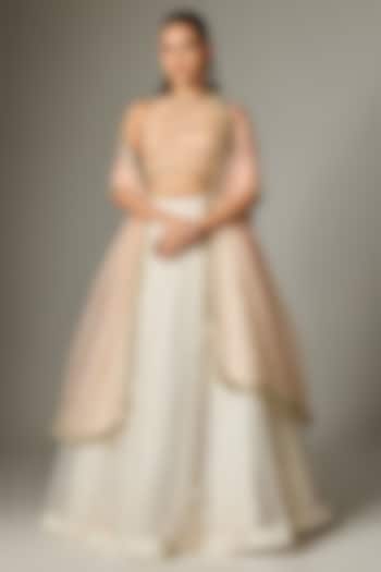 Ivory Tissue Organza Pearl Work Wedding Lehenga Set by Indian Wardrobe at Pernia's Pop Up Shop