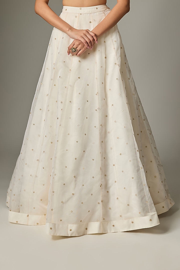 Ivory Tissue Organza Pearl Work Wedding Lehenga Set by Indian Wardrobe at Pernia's Pop Up Shop