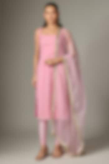 Blush Pink Tissue Organza Kurta Set by Indian Wardrobe at Pernia's Pop Up Shop