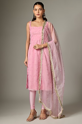 Blush Pink Tissue Organza Kurta Set by Indian Wardrobe