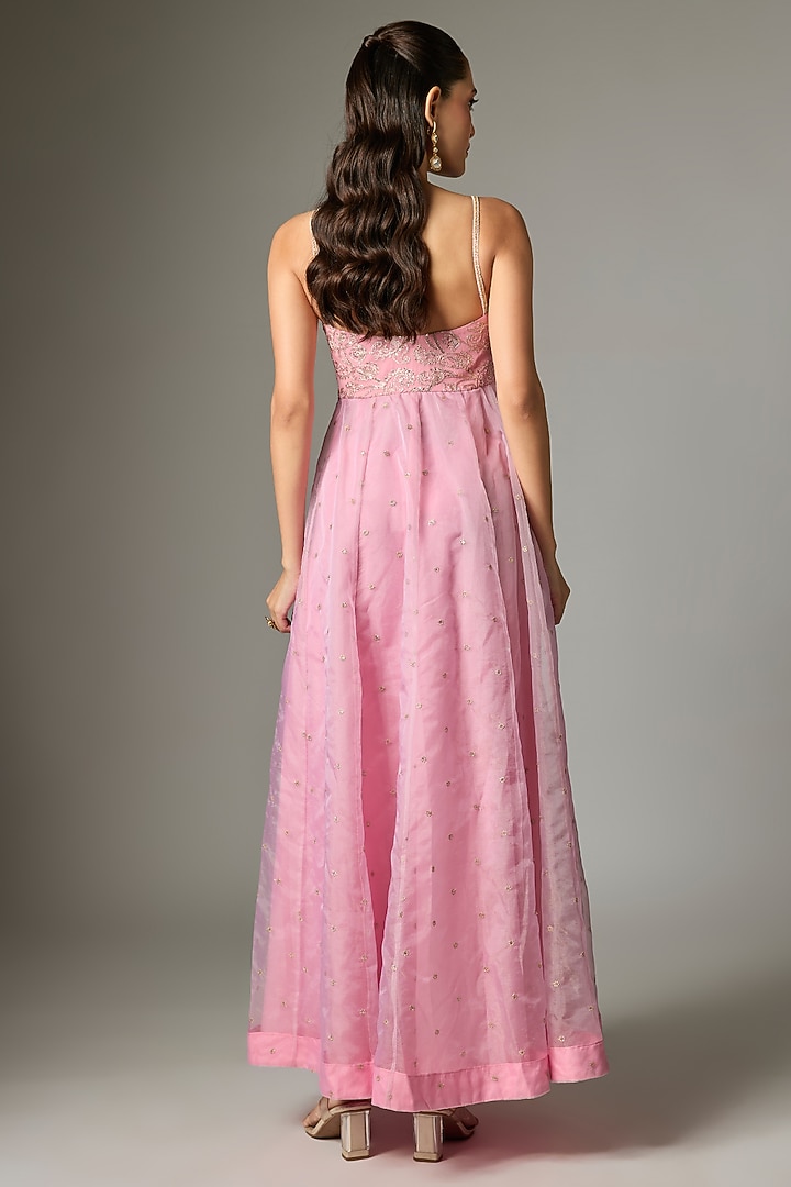 Blush Pink Embroidered Party Wear Anarkali Set by Indian Wardrobe at Pernia's Pop Up Shop