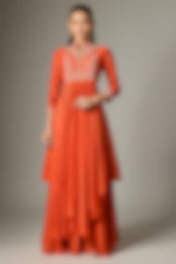 Orange Cotton Silk Zardosi Embroidered Lehenga Set by Indian Wardrobe at Pernia's Pop Up Shop