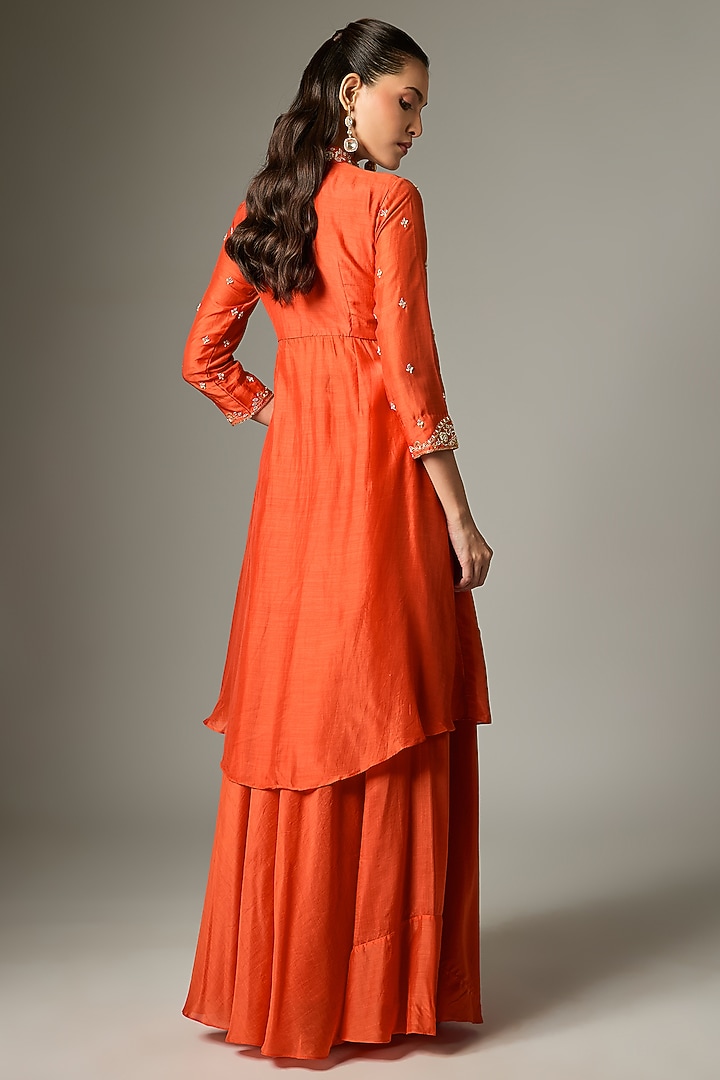 Orange Cotton Silk Zardosi Embroidered Lehenga Set by Indian Wardrobe at Pernia's Pop Up Shop