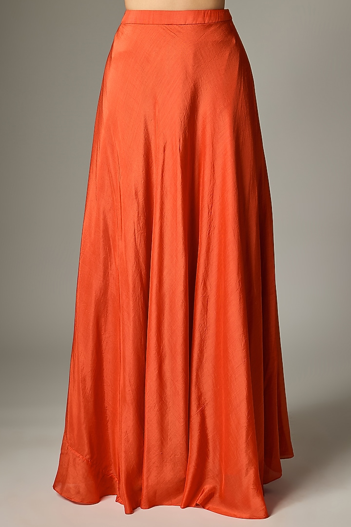 Orange Cotton Silk Zardosi Embroidered Lehenga Set by Indian Wardrobe at Pernia's Pop Up Shop