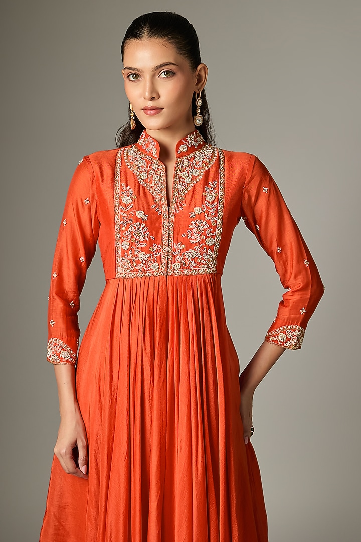 Orange Cotton Silk Zardosi Embroidered Lehenga Set by Indian Wardrobe at Pernia's Pop Up Shop