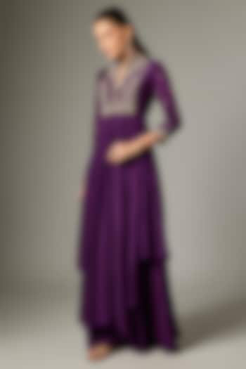 Purple Cotton Silk Zardosi Embroidered Lehenga Set by Indian Wardrobe at Pernia's Pop Up Shop