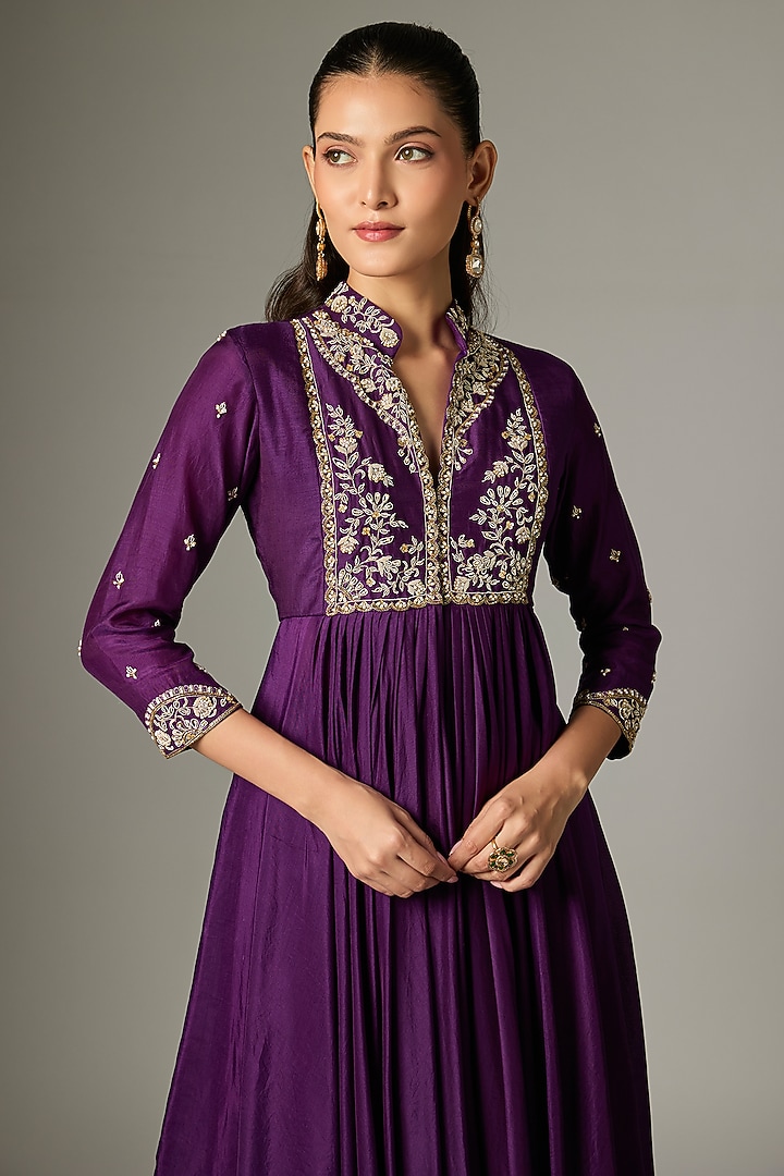 Purple Cotton Silk Zardosi Embroidered Lehenga Set by Indian Wardrobe at Pernia's Pop Up Shop