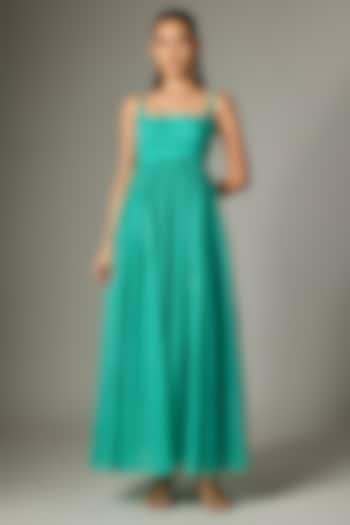 Aqua Kota Doria Embroidered Anarkali Set by Indian Wardrobe at Pernia's Pop Up Shop