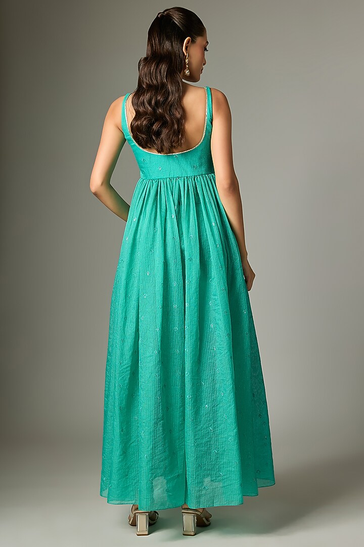 Aqua Kota Doria Embroidered Anarkali Set by Indian Wardrobe at Pernia's Pop Up Shop