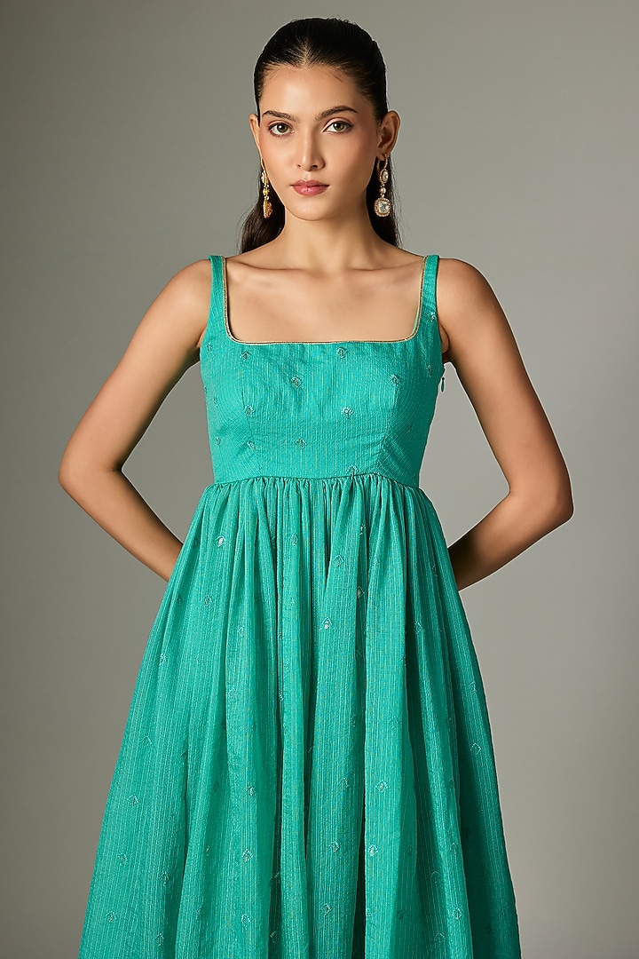 Aqua Kota Doria Embroidered Anarkali Set by Indian Wardrobe at Pernia's Pop Up Shop