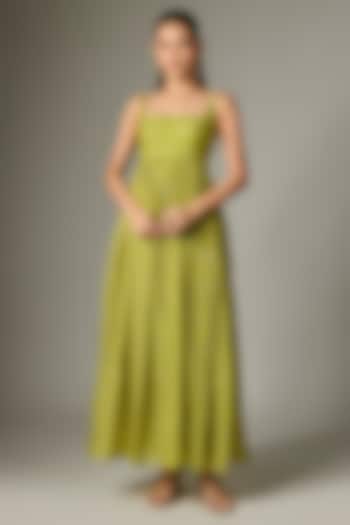 Lime Green Kota Dori Embroidered Anarkali Set by Indian Wardrobe at Pernia's Pop Up Shop