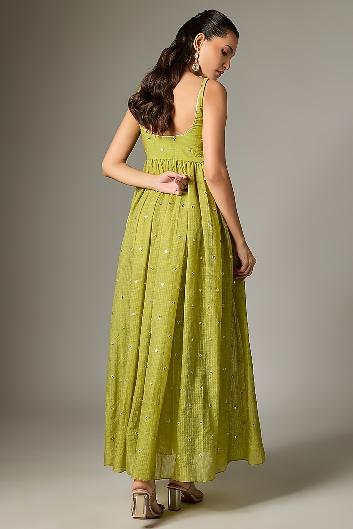 Lime Green Kota Dori Embroidered Anarkali Set by Indian Wardrobe at Pernia's Pop Up Shop