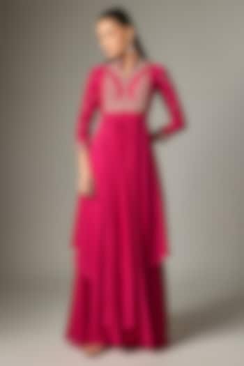 Rani Pink Cotton Silk Zardosi Embroidered Lehenga Set by Indian Wardrobe at Pernia's Pop Up Shop