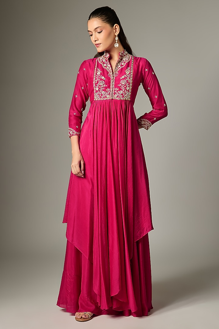 Rani Pink Cotton Silk Zardosi Embroidered Lehenga Set by Indian Wardrobe at Pernia's Pop Up Shop