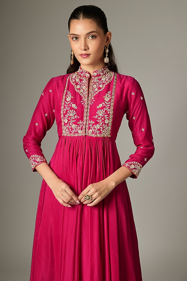 Rani Pink Cotton Silk Zardosi Embroidered Lehenga Set by Indian Wardrobe at Pernia's Pop Up Shop