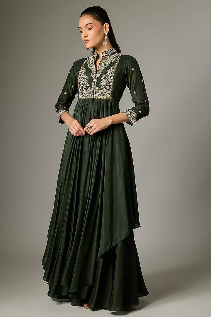 Green Cotton Silk Zardosi Embroidered Lehenga Set by Indian Wardrobe at Pernia's Pop Up Shop