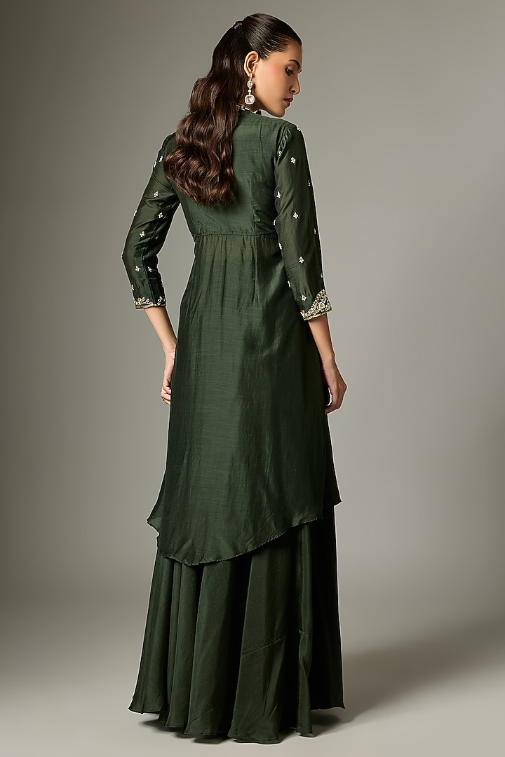 Green Cotton Silk Zardosi Embroidered Lehenga Set by Indian Wardrobe at Pernia's Pop Up Shop