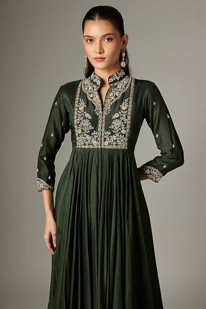 Green Cotton Silk Zardosi Embroidered Lehenga Set by Indian Wardrobe at Pernia's Pop Up Shop