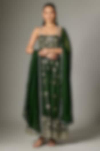 Emerald Green Crepe Embroidered Party Wear Anarkali Set by Indian Wardrobe at Pernia's Pop Up Shop