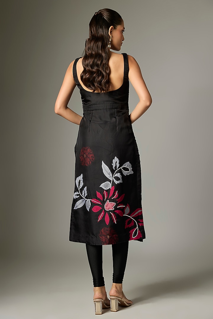 Black Organza Pearl Embroidered Floral Kurta Set by Indian Wardrobe at Pernia's Pop Up Shop