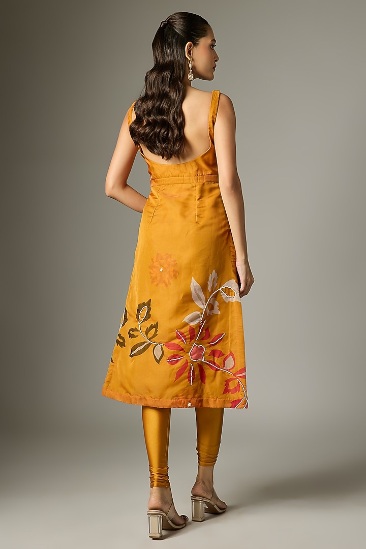 Mustard Organza Pearl Embroidered Kurta Set by Indian Wardrobe at Pernia's Pop Up Shop