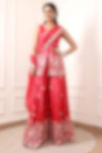 Yellow Crinkled Silk Blend Embroidered Party Wear Sharara Set by Indian Wardrobe at Pernia's Pop Up Shop